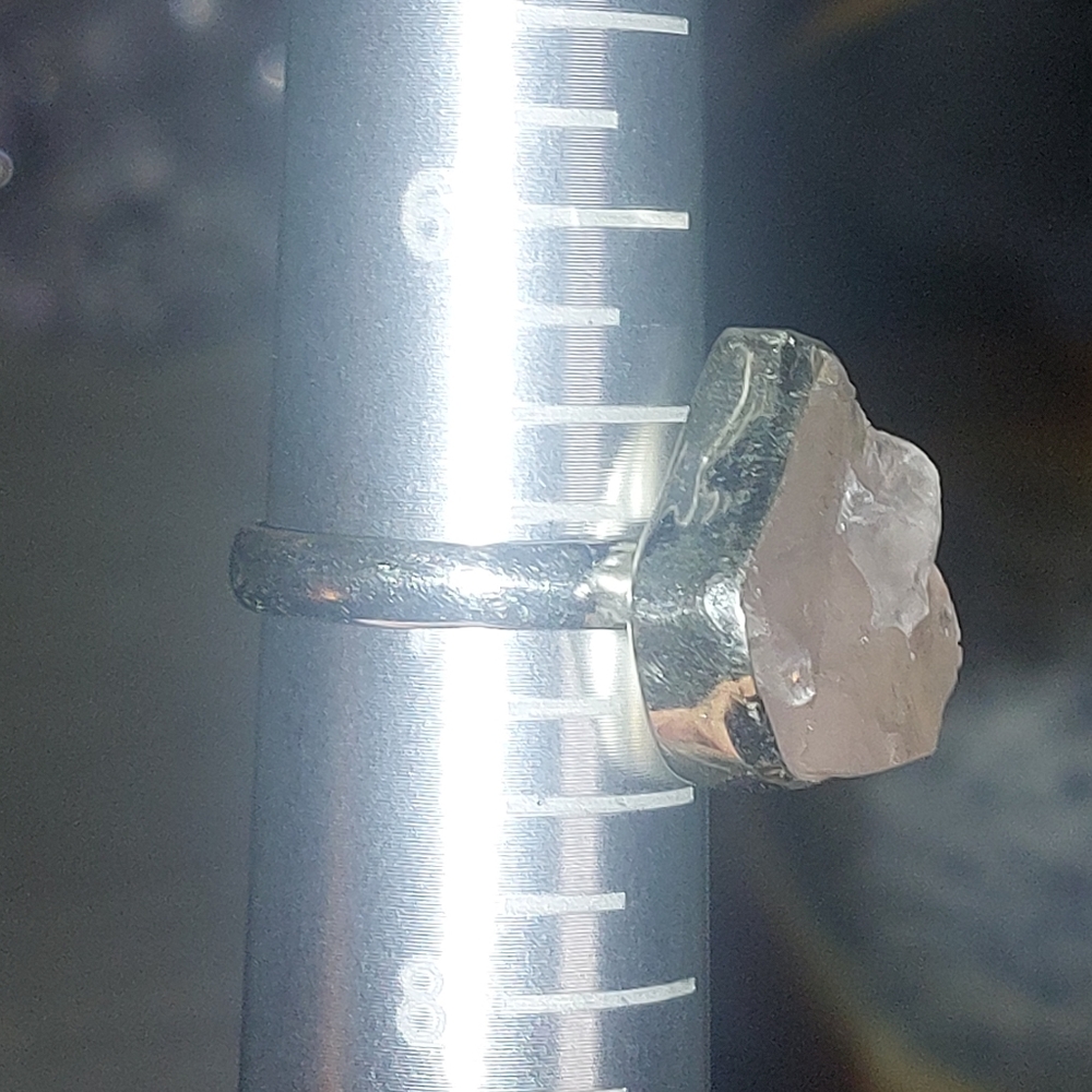 Raw Rose Quartz Gemstone Ring 925 Silver Size 7 - Picture 6 of 6
